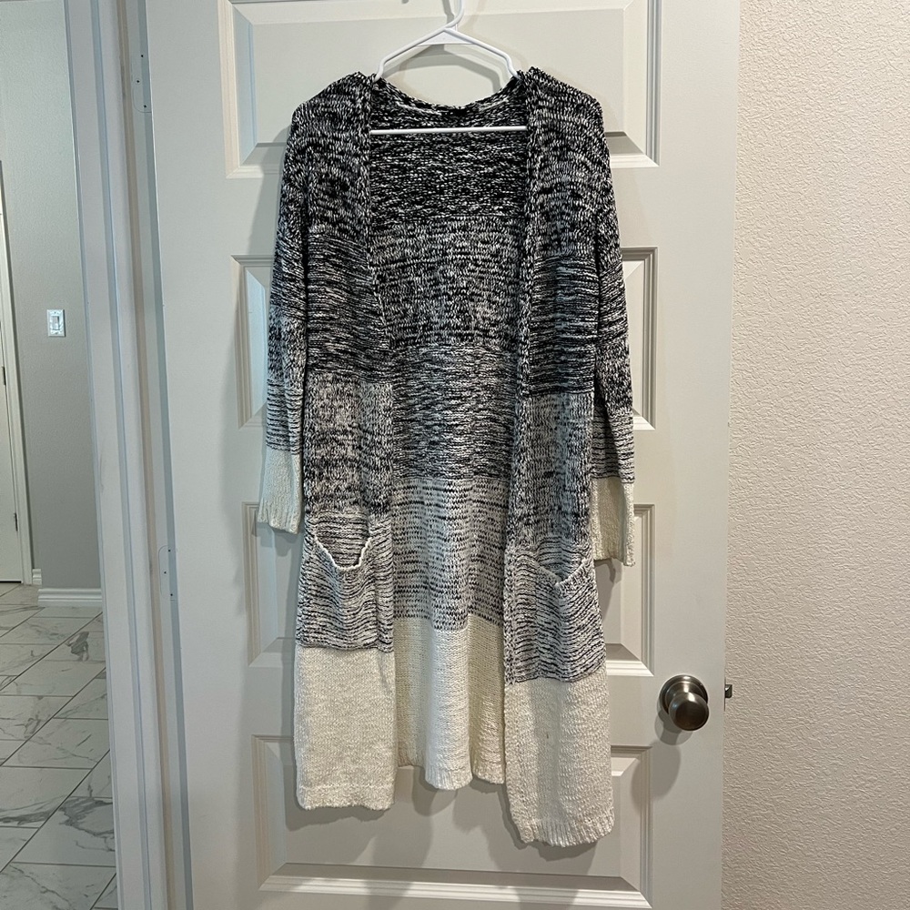 Anthropologie Tribal Black and White Petite Knit Cardigan